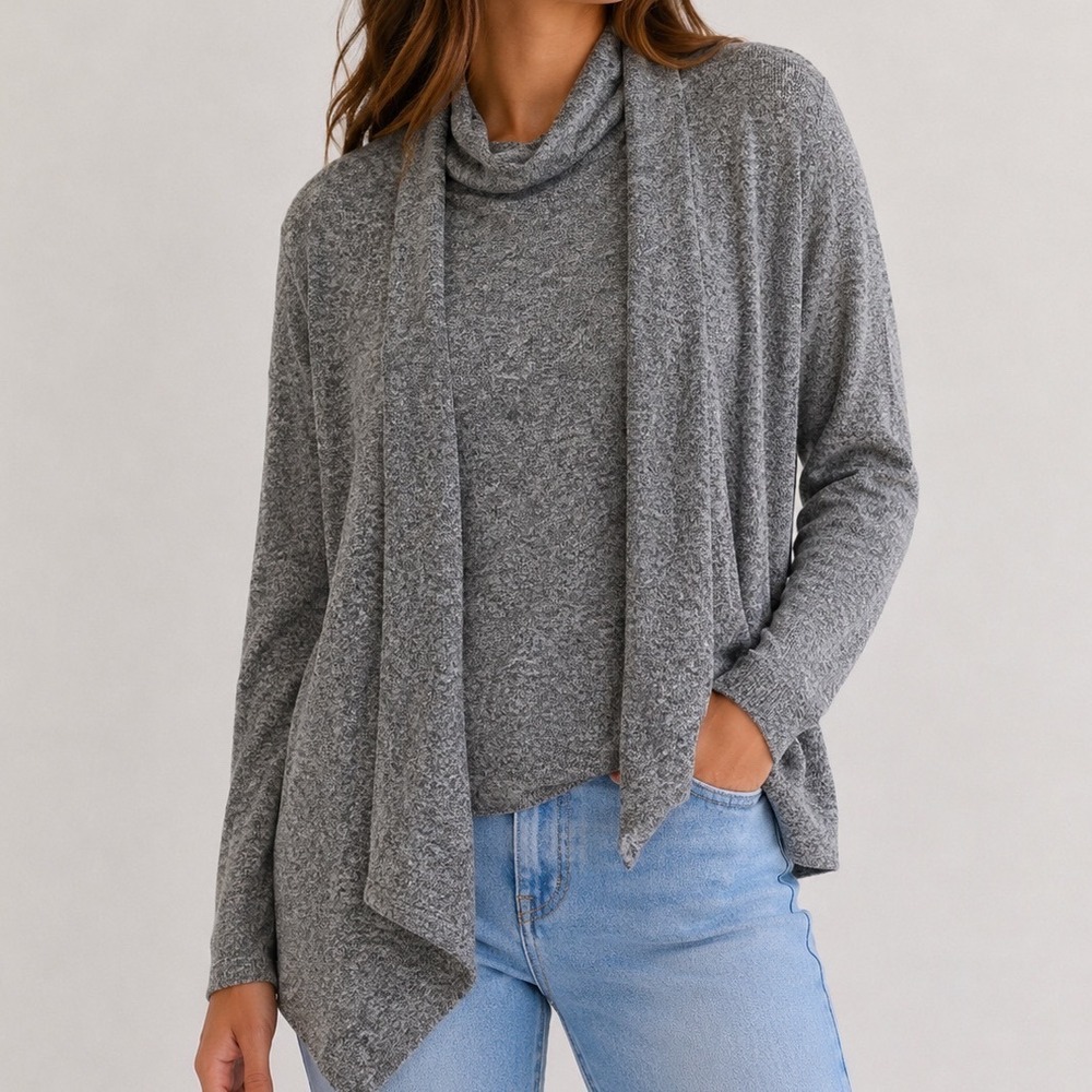 White House Black Market Heather Gray Mock Neck & Cardigan Set S Chic Minimalist